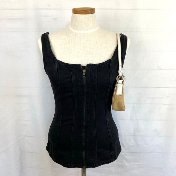 Universal Thread Y2K Black Denim Vest Top Women Size 4 Two Way Zip Coquette NWOT - Picture 1 of 9